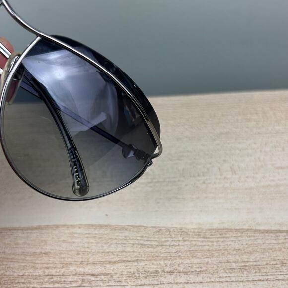 Chanel 4181 Cat Eye Sunglasses Silver Tone Wire Black Aviators Luxury Designer - Picture 3 of 16